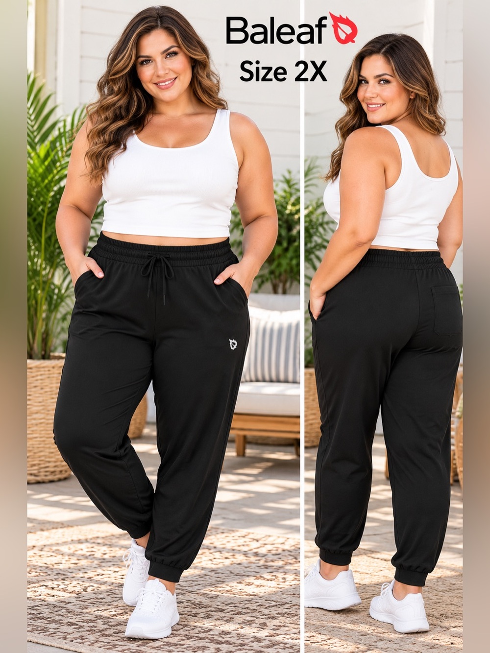 Baleaf Size 2X Black Jogger Pants High Rise Drawstring Athletic Lounge